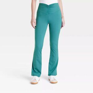 A New Day Women's Dark Green M High Waisted Flare Leggings with Ruched Waistband